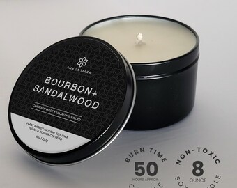Bourbon & Sandalwood Soy Wax Candle | Scented Soy Candle | Vegan Certified Non-toxic Gift, Natural Soy Candles
