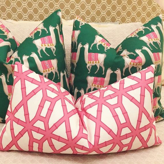 bamboo print pillow cover // pink pillow cover // bamboo print Etsy