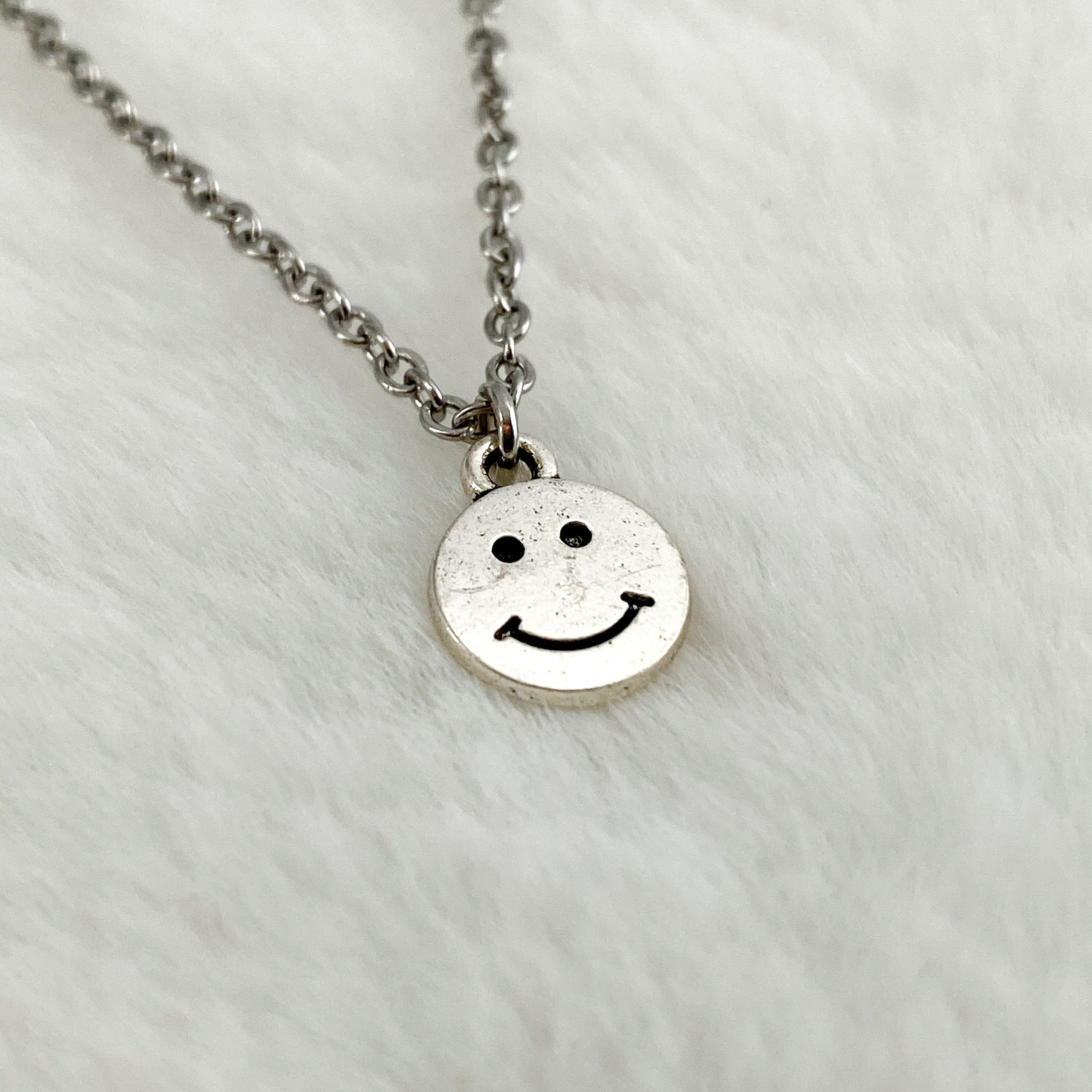 Smiley Face Charm Necklace Happy Face Necklace Smile Etsy