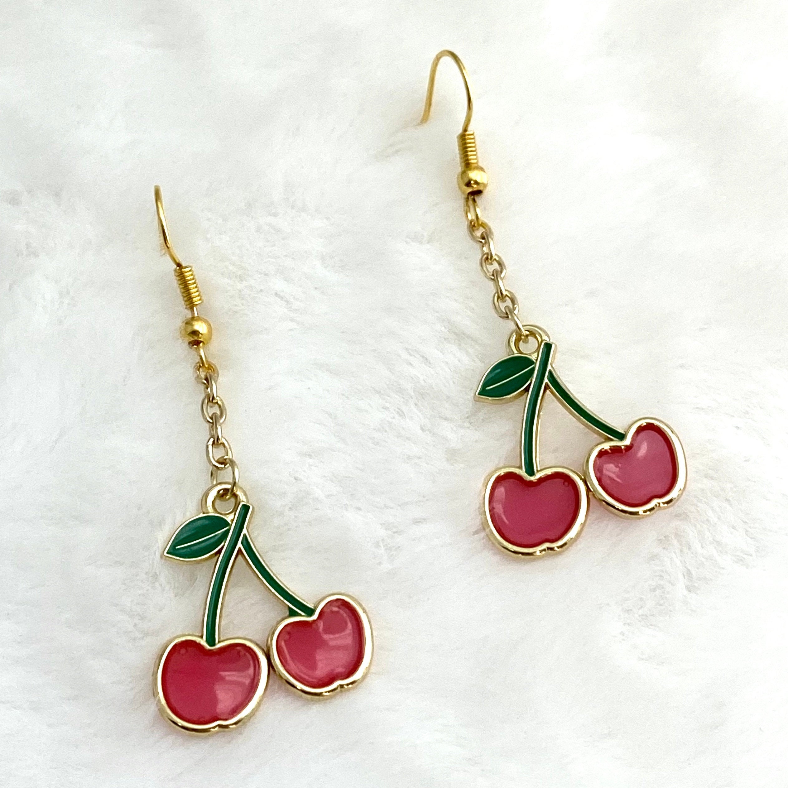 Cherry Earrings Red and Gold Earrings Fruit Earrings Cherry | Etsy