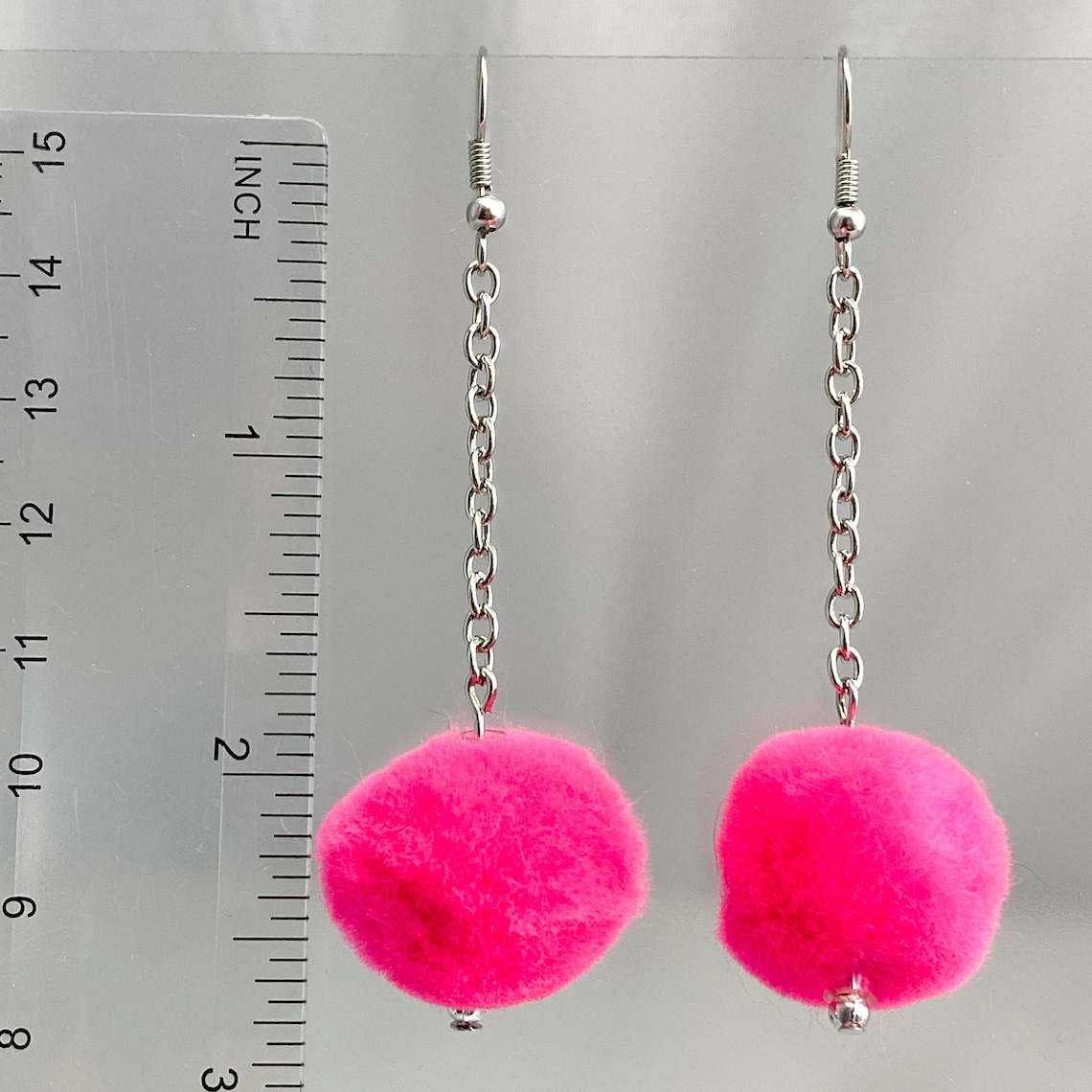 Hot Pink Fuzzy Ball Earrings Pink Puff Ball Earrings Dangle Etsy