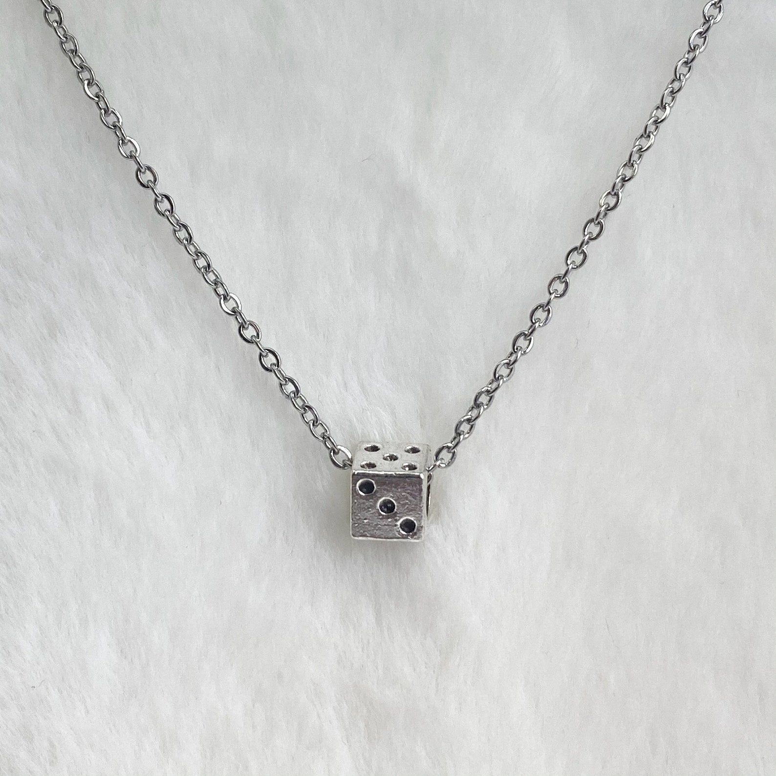 Dice Necklace Silver Chain Necklace Dice Charm Necklace Etsy