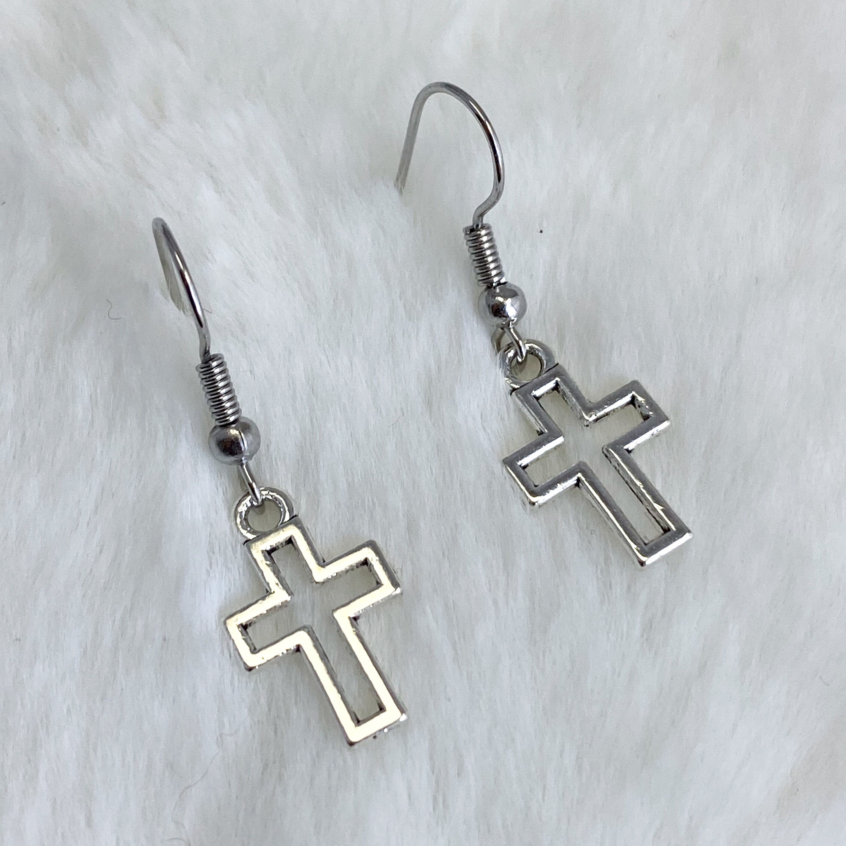 Cross Outline Earrings Hollow Cross Earrings Silver Cross | Etsy