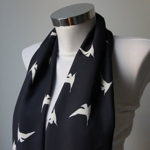 Swallow Bird Infinity Scarf, Swallow Bird Design, White Swallow Bird, Crepe Fabric, Bird Design Neck Warmer, Circle Scarf, Gift For Her