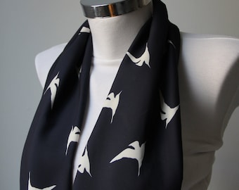 Swallow Bird Infinity Scarf, Swallow Bird Design, White Swallow Bird, Crepe Fabric, Bird Design Neck Warmer, Circle Scarf, Gift For Her