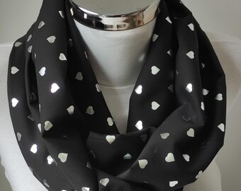 Infinity Scarf, Black And Grey Hearth, Lame Hearth Printing, Circle Scarf, Chiffon Scarf, Valentine Day',  Loop Scarf, Aphrodith's Hearth