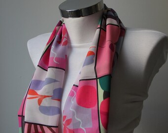 Geometric Infinity Scarf, Leaf Design Neck Warmer, Vase Design Scarf, Circle Neck Warmer, Multicolor Geometric Design, Chiffon Fabric Scarf
