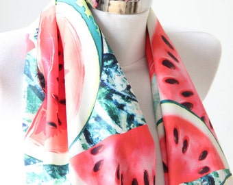 Elegant Watermelon Design Infinity Scarf, Circle Scarf, Tube Scarf, Trend Design, Watermelon Pattern, Crepe Fabric Neck Warmer, Gift For Her