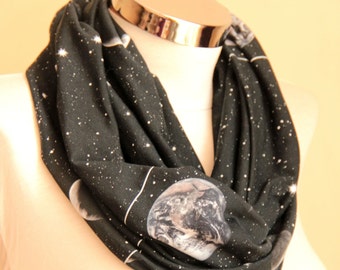 Galaxy Design Infinity Scarf, Planet Design Scarf, World Pattern, Elastic Cotton Fabric, Star Design, Cotton Neck Warmer, Gift For Her, Gift