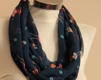 Infinity Scarf, Dancer Design Scarf, Circle Scarf, Tube Scarf With Dancer Design, Navy Infinity Scarf,  Chiffon Neck Warmer, Christmas Gifts