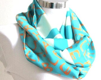 Hand Writing Fashion Design, Infinity Scarf, Circle Neck Warmer, Tube Scarf, Trendy Design, Hand Writing Patterned, Christmas Gifts,