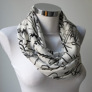 Hand Writing Fashion Design, Infinity Scarf, Circle Neck Warmer, Tube Scarf, Trendy Design, Hand Writing Patterned, Christmas Gifts,