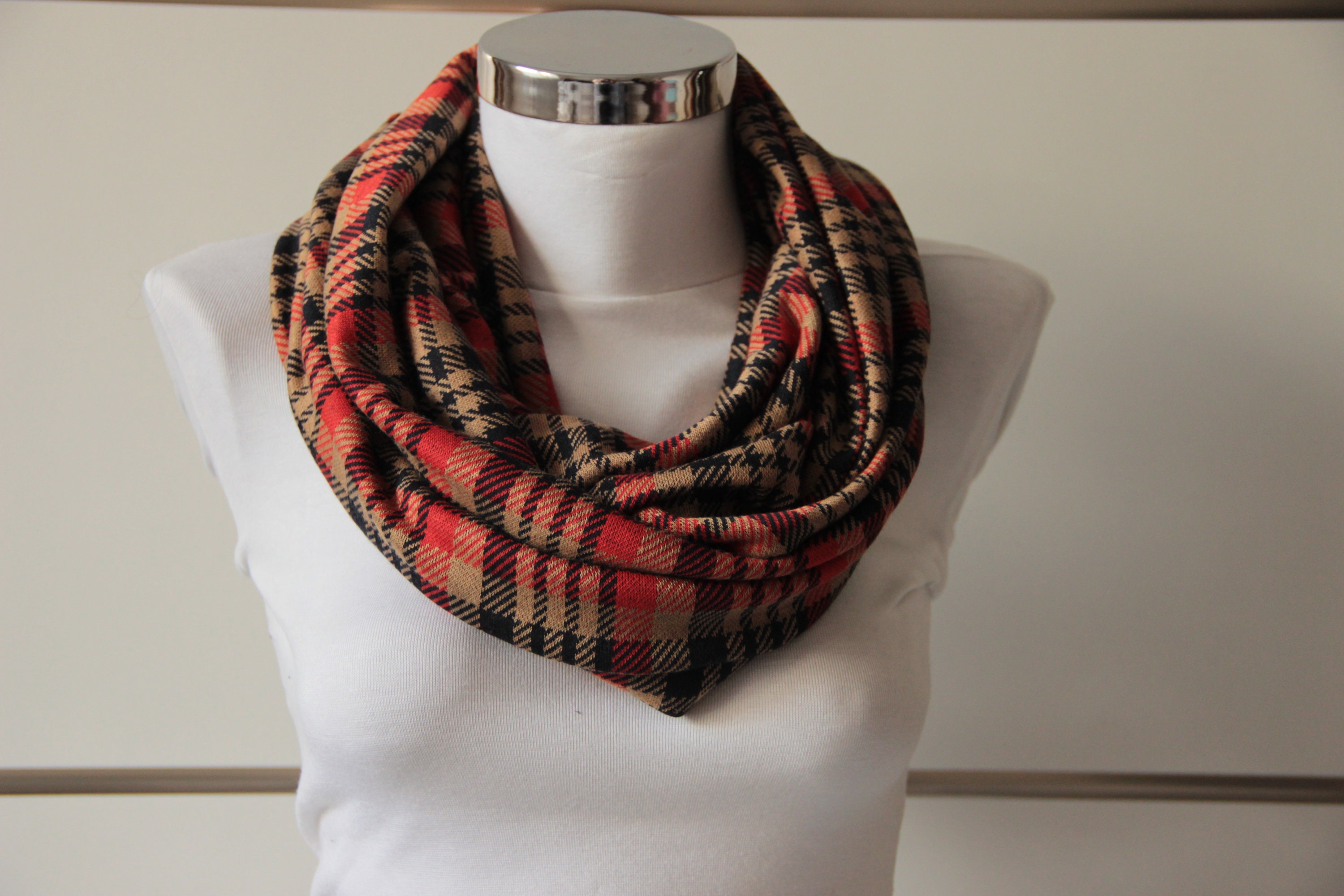 Plaid Soft Infinity Scarf, Plaid Winter Scarf, Süper Soft Infinity