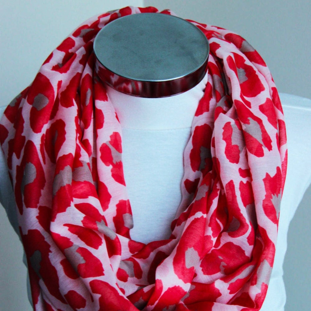 Pink Red Abstract Infinity Scarf, Abstract Design, Circle Scarf, Tube ...