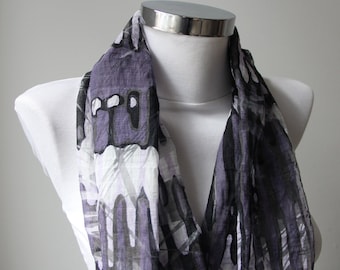 Artistic Striped Infinity Scarf, Transparent Fabric Circle Scarf, Tube Scarf, Organze Chiffon Neck Warmer, Gift For Her, Elegant Gift Ideas