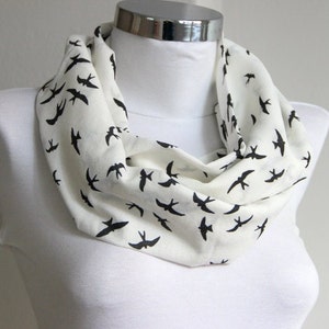 Infinity Scarf, Tiny Swallow Bird Scarf, Bird Design Scarf, Tube Scarf, Circle Scarf, Gift For Her, For Women, Women Accessories, Christmas