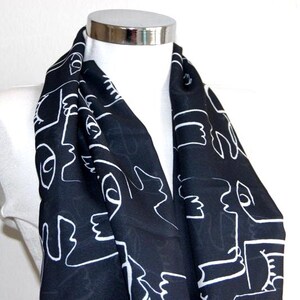 Infinity Scarf, Single Line Illustration, Single Line Art, Circle Scarf, Single Line Art Scarf, Women Gifts, Loop Scarf, Chiffon Fabric