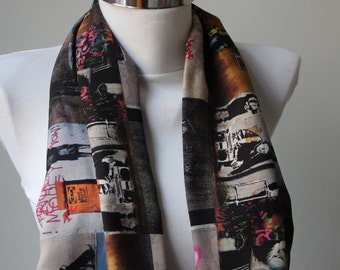 Artistic Photography Infinity Scarf: Retro Poster Print, Cotton Viscon Loop Scarf
