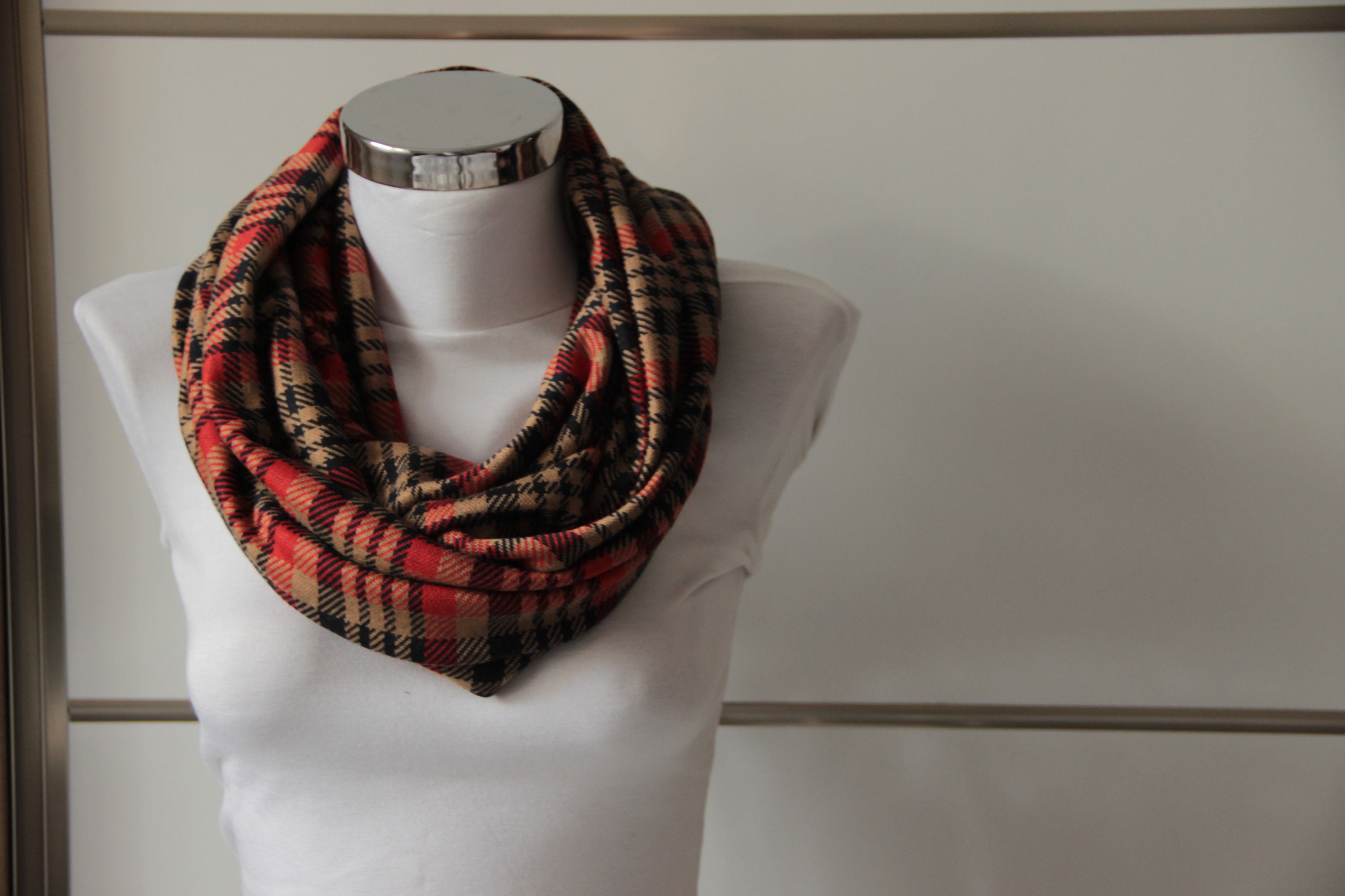 Plaid Soft Infinity Scarf, Plaid Winter Scarf, Süper Soft Infinity