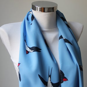 Swallow Bird Infinity Scarf, Swallow Bird Design, Infinity Scarf, Circle Scarf, Circle Neck Warmer, Polyamide Fabric, Gift For Her,