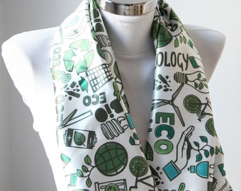 Ecology Themed Infinity Scarf, Ecology Design, Circle Neck Warmer, Tube Scarf, Ecology Design Printed Fabric, Christmas Gifts, Sateen Fabric