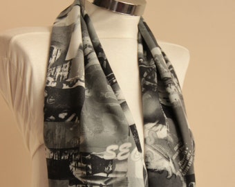 Infinity Scarf, Movie Scene Pattern Scarf, Black And White Poster Printed, Movie Scene  Pattern Neck Warmer, Cotton Fabric Accessories