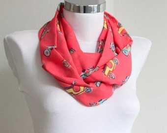 Bicycle Printed  Infinity Scarf, Digital Printed Scarf, Christmas Gift, Perfect For Gift, Bicycle Design Scarf, Cotton  Fabric, Loop Scarf