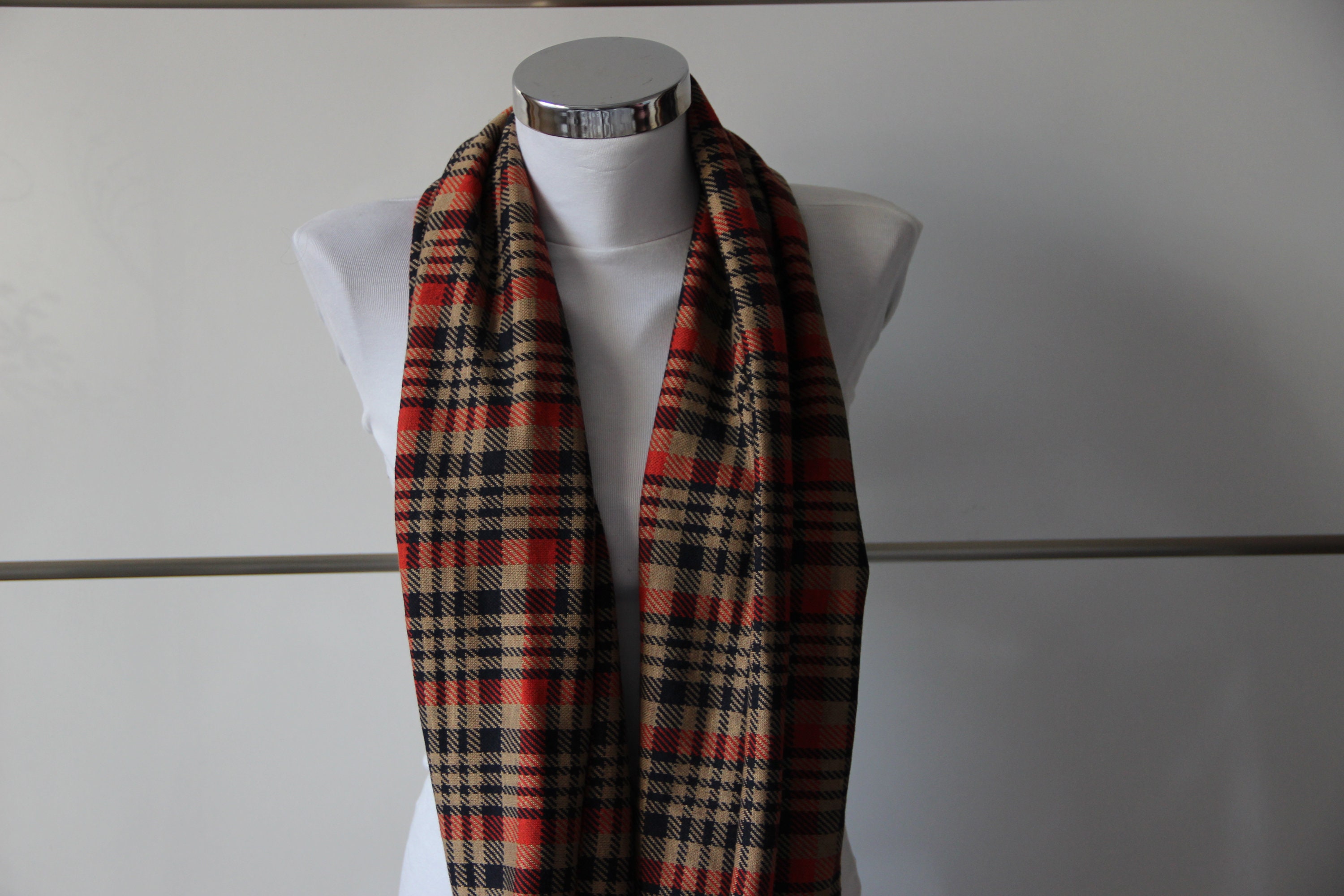 Plaid Soft Infinity Scarf, Plaid Winter Scarf, Süper Soft Infinity