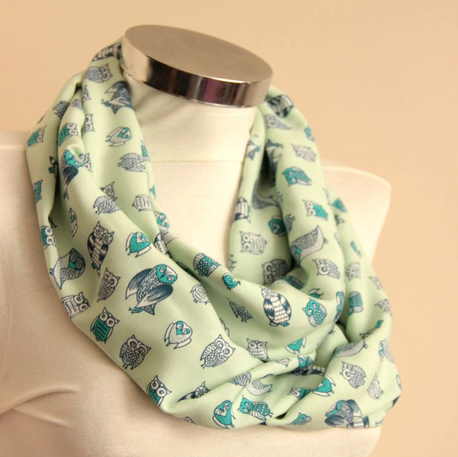 Very Elegant Owls infinity scarf, with tiny owls circle Scarf tube scarf with owl designs scarf with