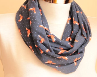 Cute Fox Infinity Scarf, Little Cute Fox, Organic Cotton Scarf, Fox Design Scarf, Elastic Cotton Fabric, Fashion Fox Scarf, Dot Design