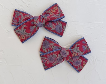 NATION || vintage floral embroidered hair bow, handmade for girls. fourth of july, red white blue.