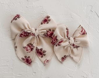 FLEUR || cream corduroy floral roses, handmade for girls. festive romantic valentine bow.