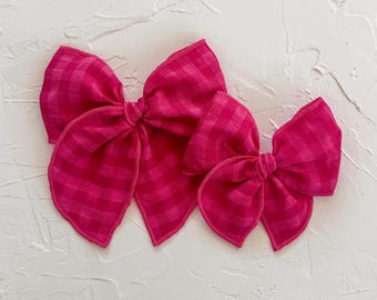 ELODIE || hot pink gingham linen, handmade for girls. sweet festive romantic valentine bow.