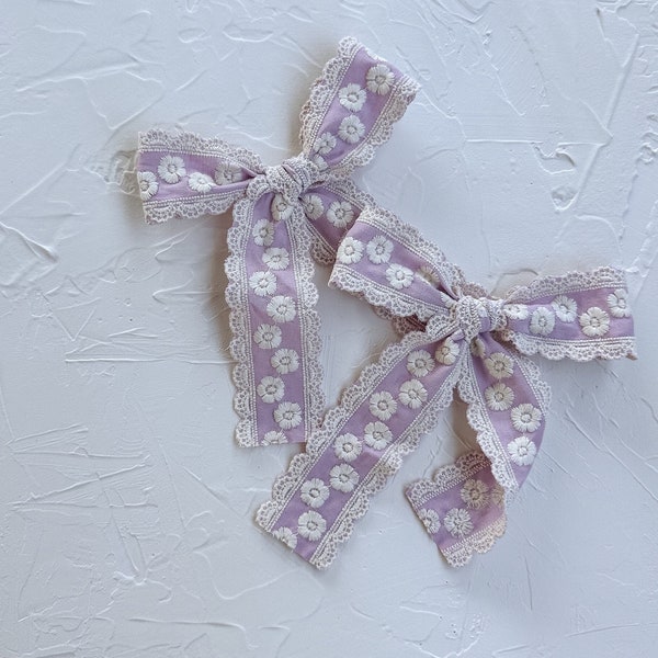 KAI || oversized embroidered hair bow, handmade for girls. scalloped linen floral bow.