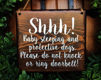 Weatherproof Do Not Knock or Ring UV Printed Door Knob Hanger Sign,3.5 x 8.7 Inch Double Sided Premium Quality PVC Plastic Baby Sleeping Sign 8 Pack Long Lasting