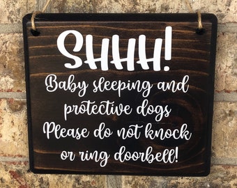 Baby Sleeping Sign,  Protective Dog Sign, Sleeping Baby Sign, Do Not Disturb Sign, Do Not Ring Doorbell sign, Barking dog sign, LOUD DOG