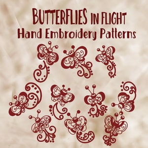 SALE Hand Embroidery Patterns Butterflies in Flight in 4 Sizes PDF Instant Download 10 Designs