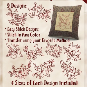 SALE Hand Embroidery Patterns Birds and Flowers in 4 Sizes PDF Instant Download 10 Designs for Quilting Embroidery