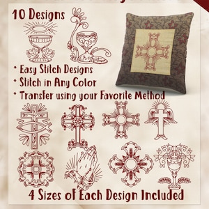 SALE Hand Embroidery Patterns Faith and Devotion in 4 Sizes PDF Instant Download 10 Christian Religious Designs Cross Prayer