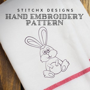 Handborduurpatroon - Redwork Design - Schattig konijn in 4 maten - PDF Instant Download - Goed voor Doodle Drawing
