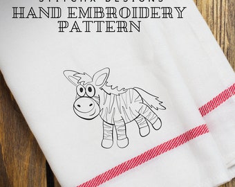 SALE Hand Embroidery Baby Zebra Pattern Redwork Design in 4 Sizes PDF Instant Download