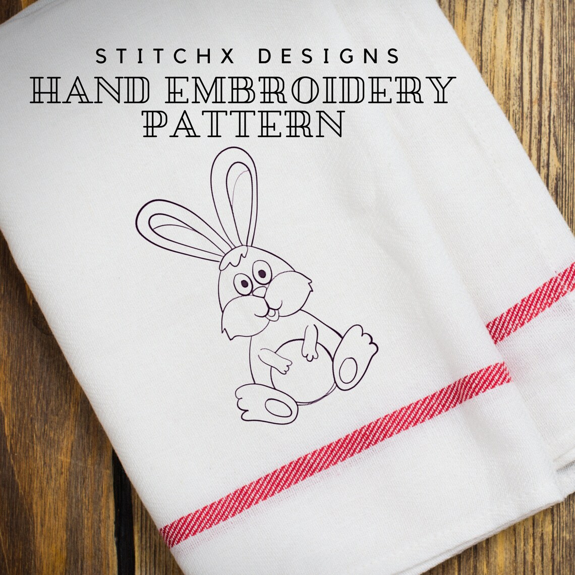 Redwork Rabbit Design Hand Embroidery Pattern - Redwork Design - Cute Bunny Rabbit in 4 Sizes ...