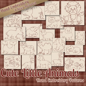 SALE Hand Embroidery Patterns Cute Little Animals in 4 Sizes PDF Instant Download 20 Designs for Children Babies Quilting Embroidery Designs