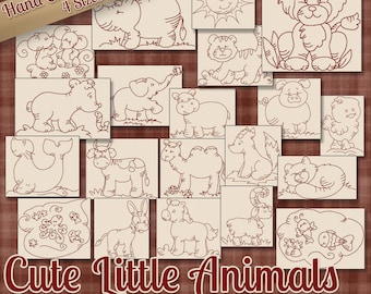 SALE Hand Embroidery Patterns Cute Little Animals in 4 Sizes PDF Instant Download 20 Designs for Children Babies Quilting Embroidery Designs