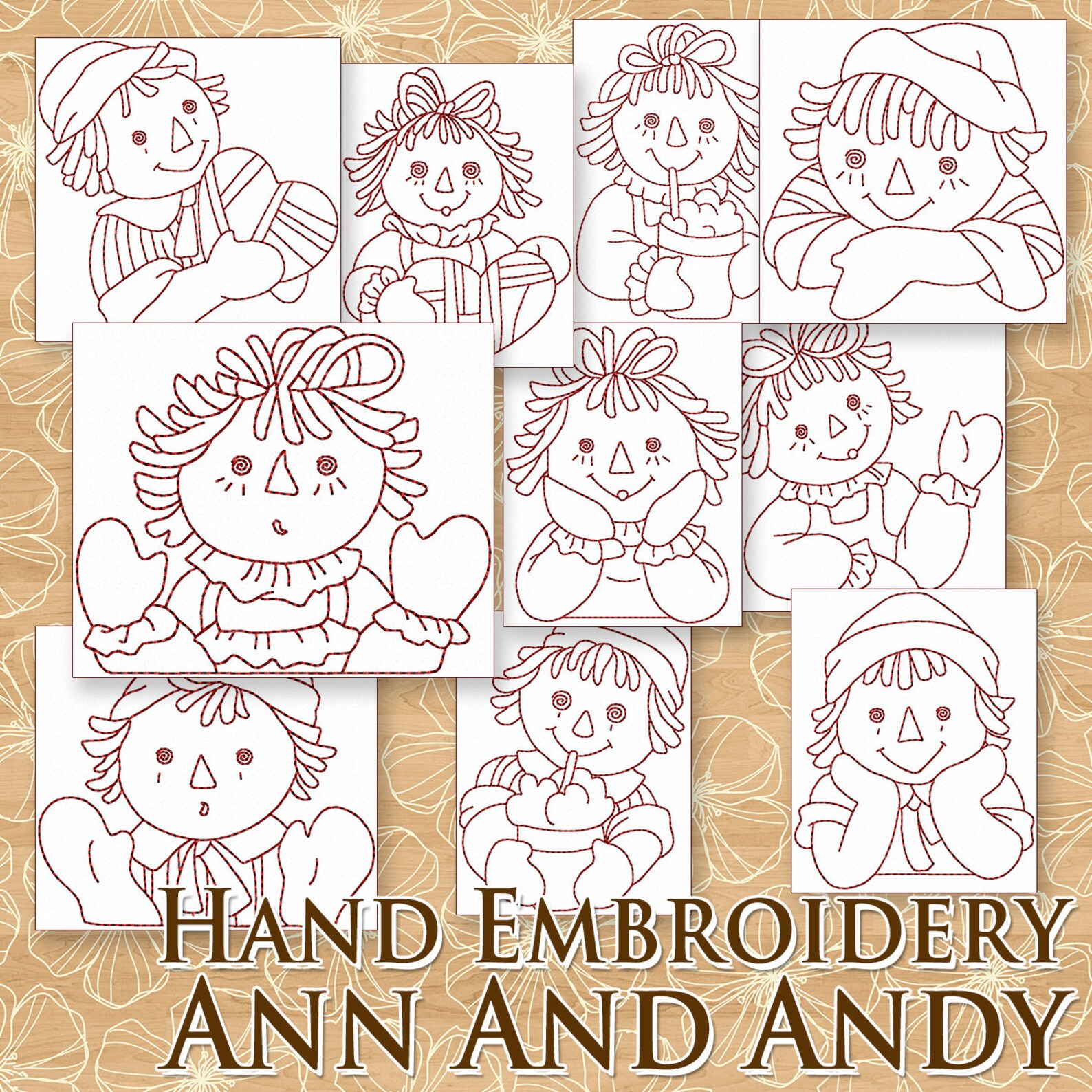 SALE Hand Embroidery Raggedy Ann Patterns Redwork Designs Raggedy Annie ...