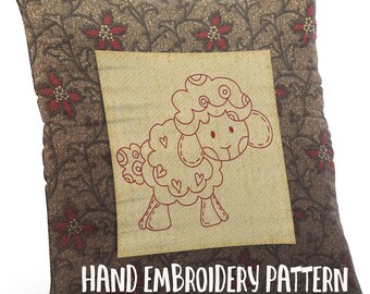 Hand Embroidery Pattern - Redwork Design - Baby Sheep in 4 Sizes - PDF Instant Download - Good for Doodle Drawing