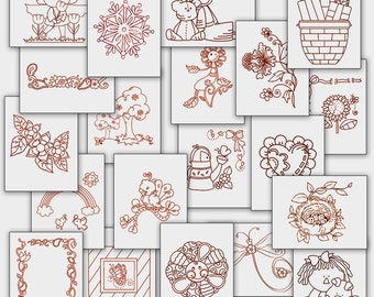 SALE Fun Hand Embroidery Patterns Redwork Designs 20 Designs in 4 Sizes PDF Instant Download Flowers, Annies, Snowflakes, Frames
