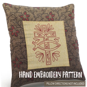 Hand Embroidery Pattern - Redwork Design - Faith and Devotion #4 in 4 Sizes - PDF Instant Download - Christian Cross Good for Doodle Drawing