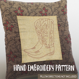 Hand Embroidery Pattern - Redwork Design - Cowboy Boot in 4 Sizes - PDF Instant Download - Good for Doodle Drawing