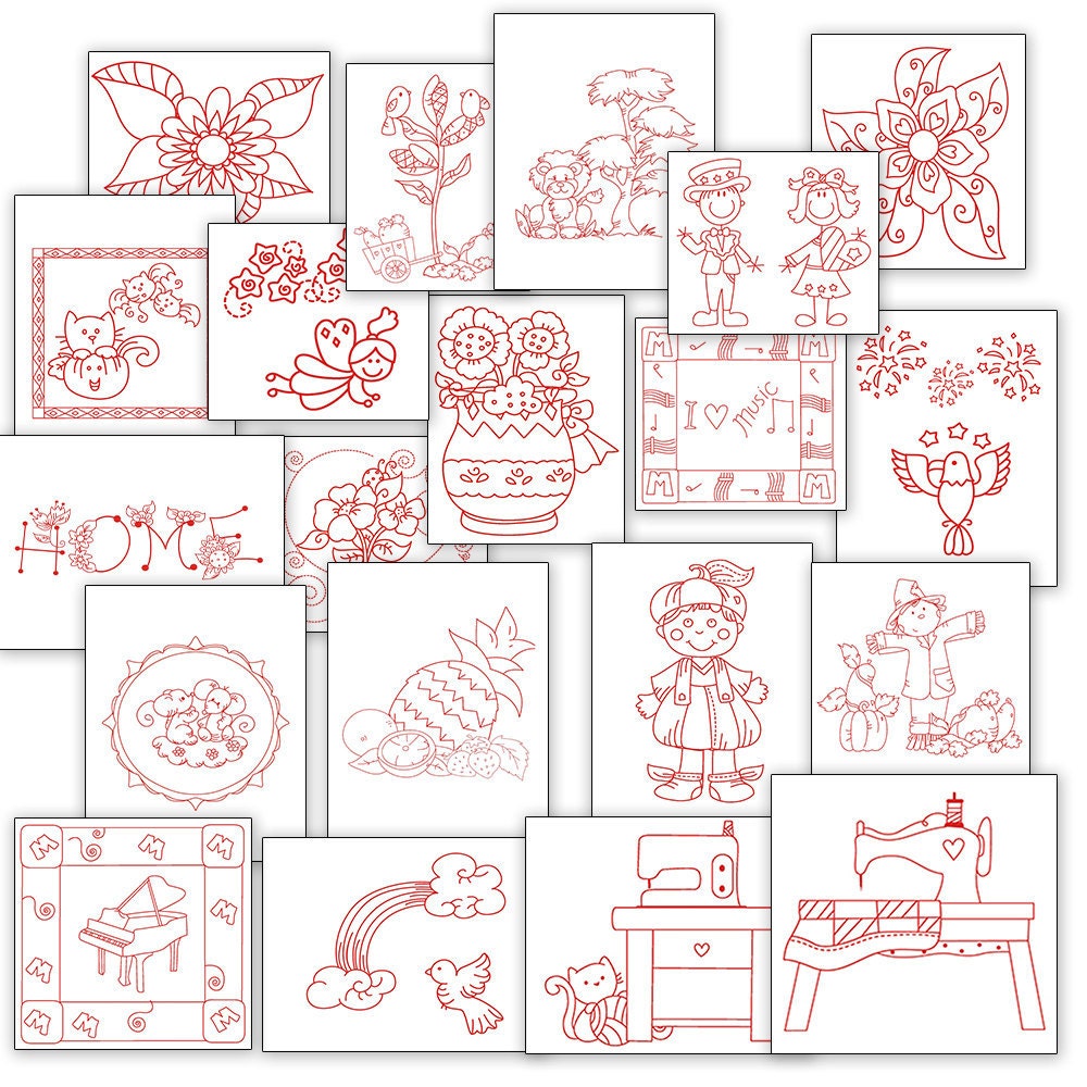 SALE Fun Hand Embroidery Patterns Redwork Designs 20 ...